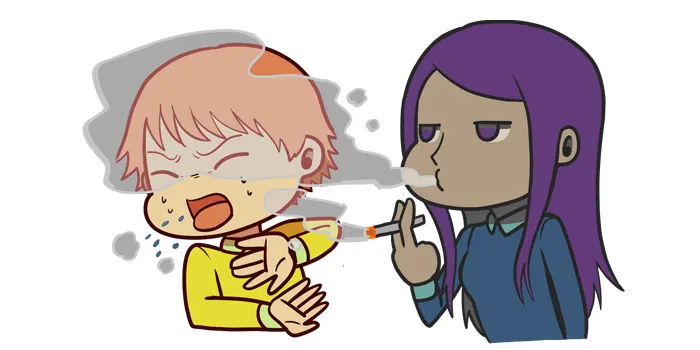 女から男へタバコの煙をかける