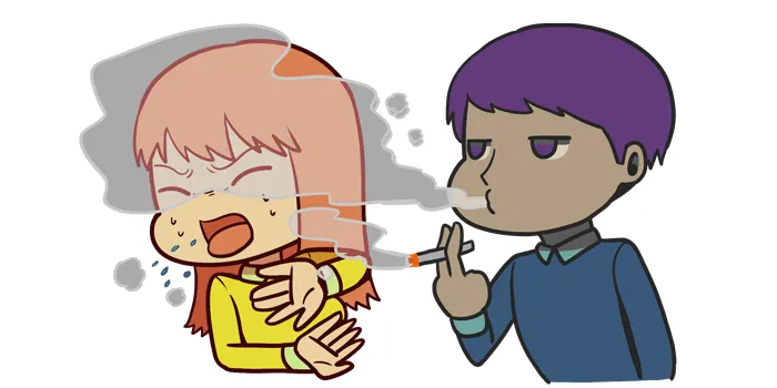 男から女へタバコの煙をかける