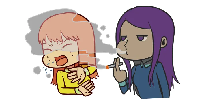 女から女へタバコの煙をかける