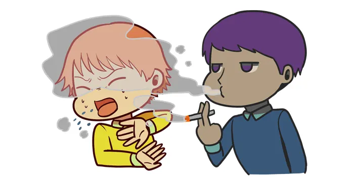 男から男へタバコの煙をかける