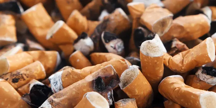 禁煙ホテルで吸ってしまたタバコの吸い殻の画像