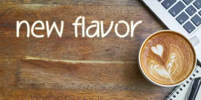 カプチーノと英語でニューフレーバーの文字