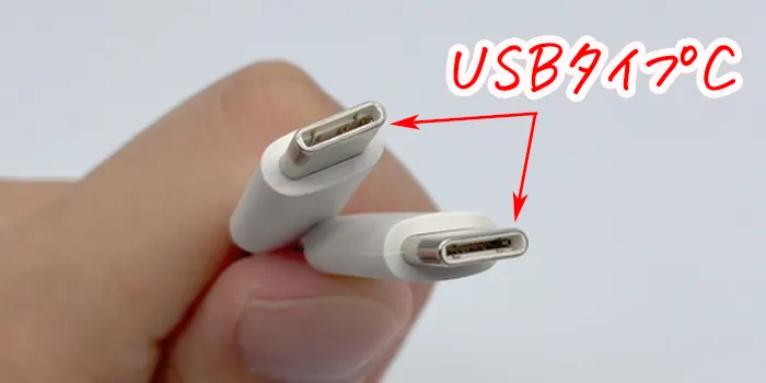 手にUSBタイプC規格のケーブルを持った画像