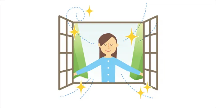換気している女性のイラスト