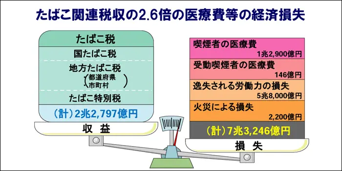 タバコ税収の収益とタバコに関連する損失のデータ