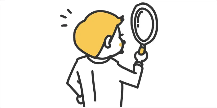 虫眼鏡を覗いている男性のイラスト