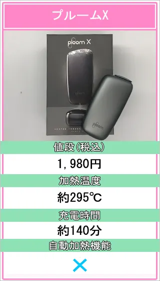 プルームXの値段・加熱温度・自動加熱機能・充電時間