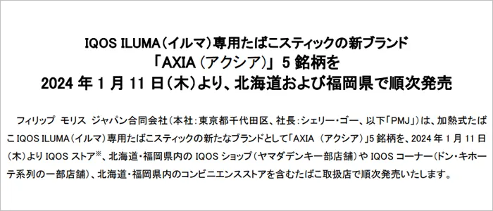 アクシアの販売店情報