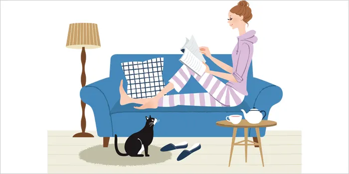 部屋でくつろいでいる女性のイラスト