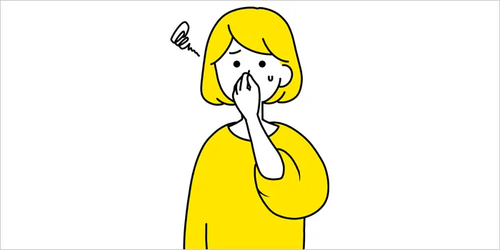 鼻をつまんでいる女性のイラスト