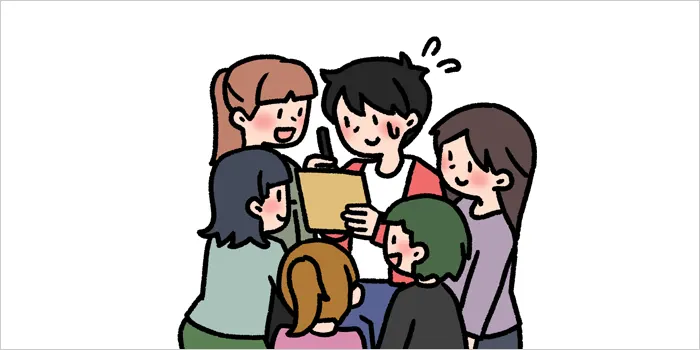 ファンに囲まれている芸能人のイラスト