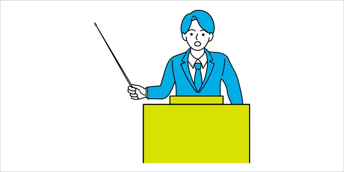 一生懸命解説している男性のイラスト