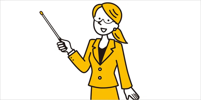 解説している女性のイラスト