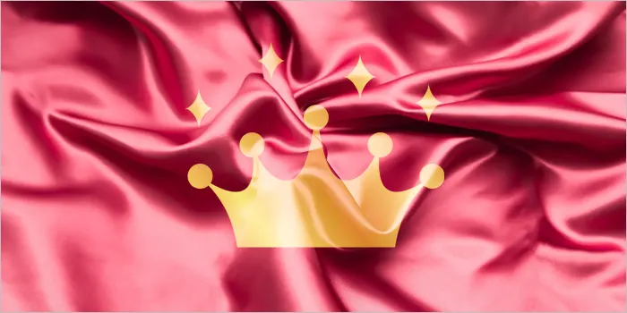 サテンの布と王冠のマーク