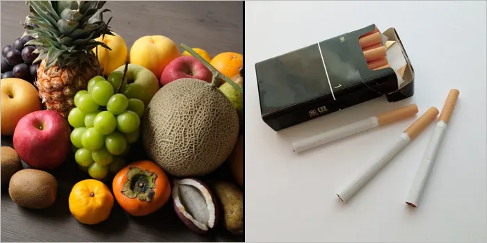 フルーツと紙巻きタバコ