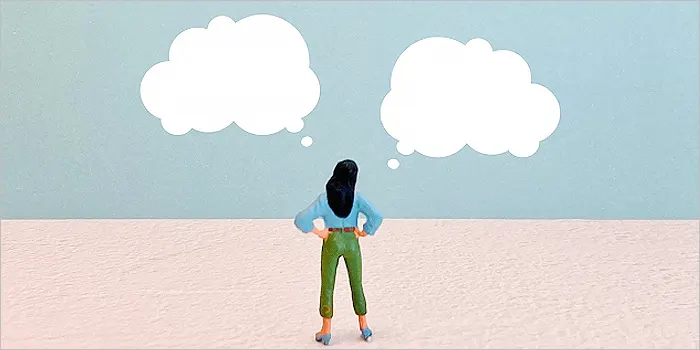 迷っている女性のミニチュア